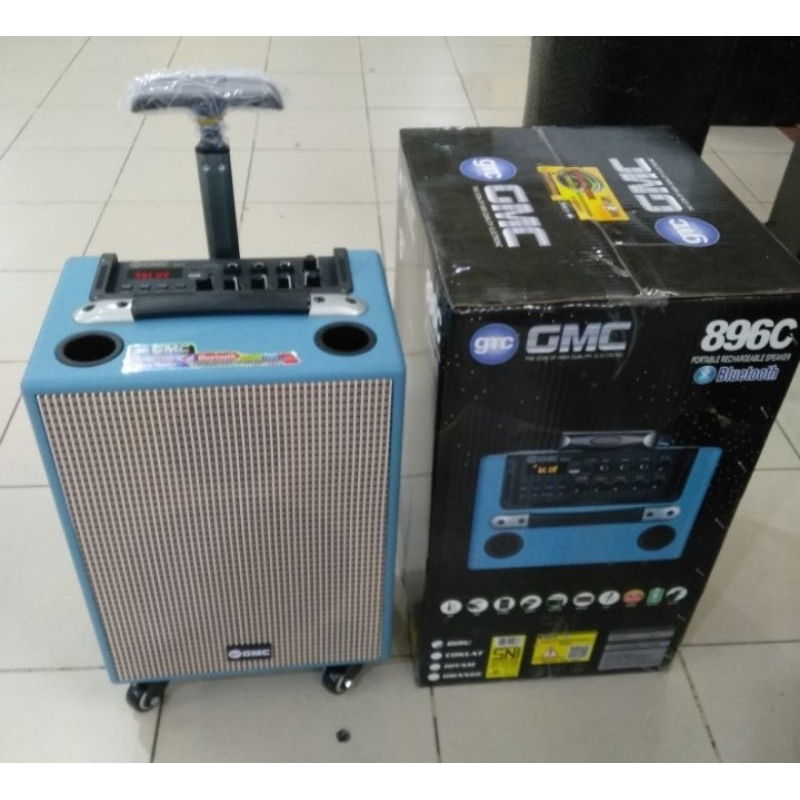 Speaker Portabel GMC 896C Box Kayu Free 2 Mic Karaoke Bluetooth 897C