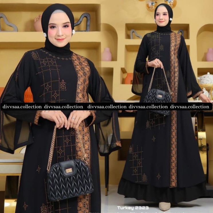 Bayar Di Tempat GAMIS ABAYA TURKEY HITAM BORDIR BELAH SAMPING JODHA BATA PAYET PUZZLE MLN TERBARU ME