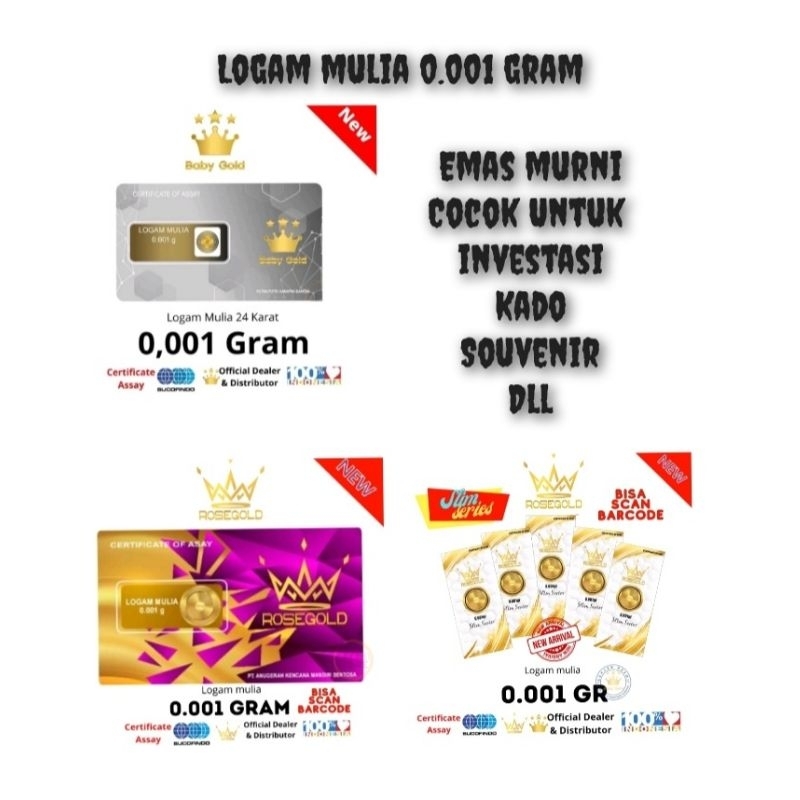 Logam Mulia Emas Mini 0.001 Gram / Emas Murni 24 Karat Original
