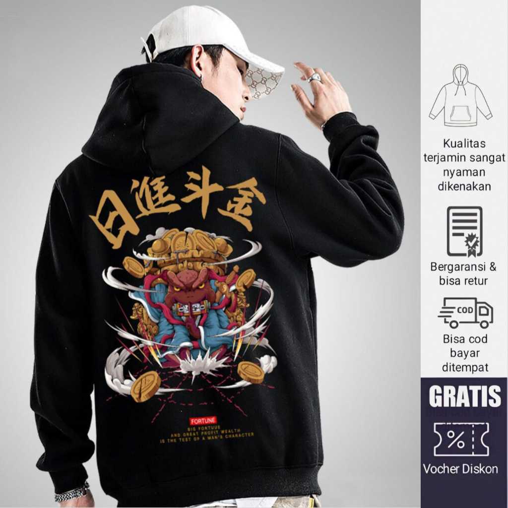 Hoodie Sweater Korean Style Full Print Hodie Anime Cewek Cowok Korea Bahan Flece Tebal Lembut Size M