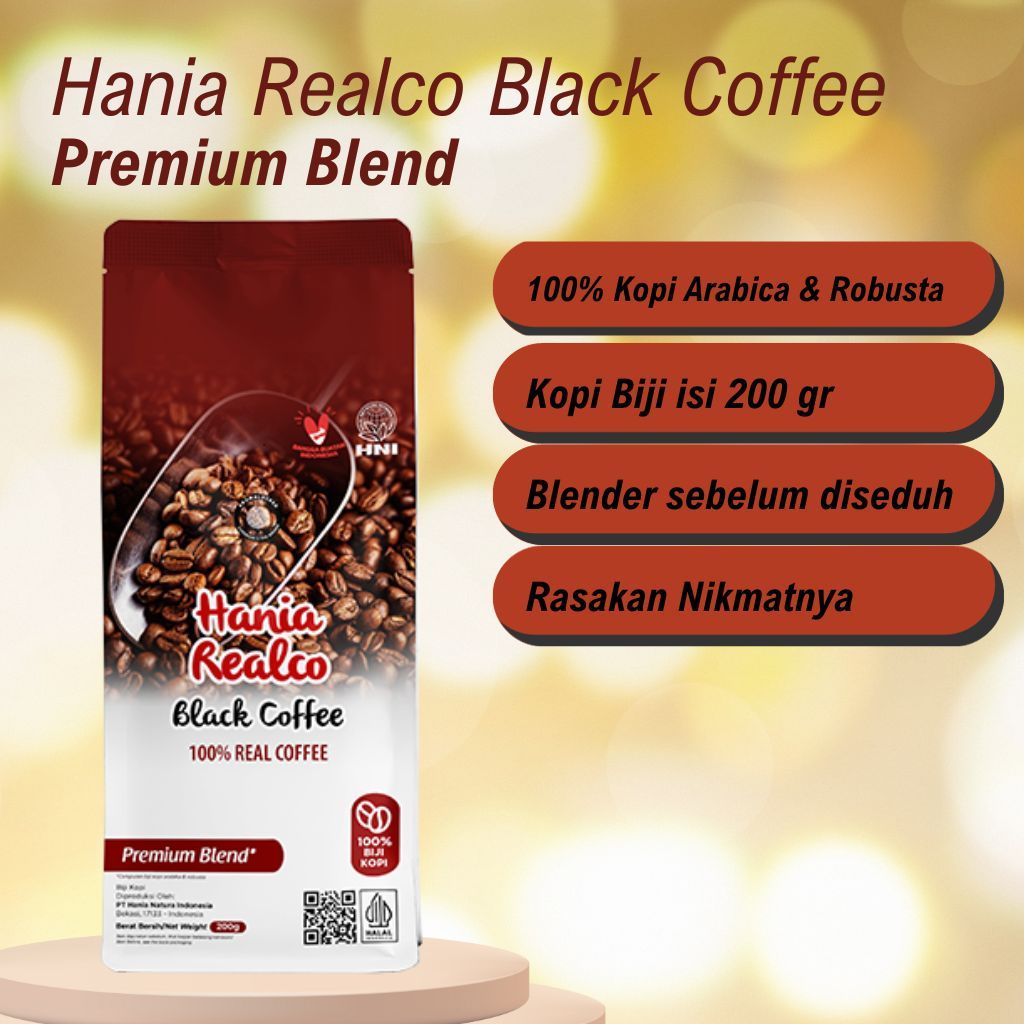 

Hania Realco Black Coffee Premium Blend • Kopi Biji Sangrai sisa diblender sebelum diminum isi 200gr