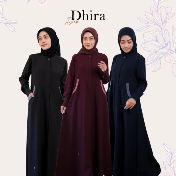 Endomoda-Dhira Dress Dark Grey-Maroon-Navy Interlist Gamis Wanita Dewasa Motif Garis Halus Baju Musl