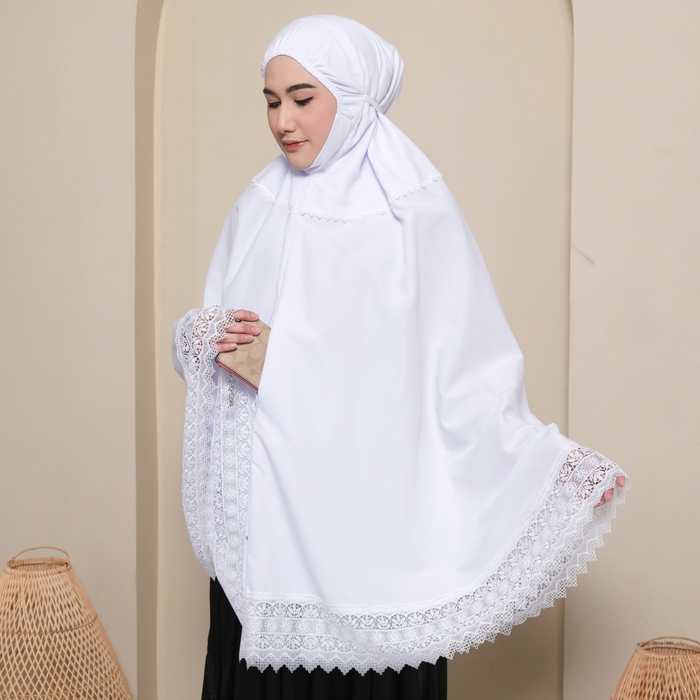 Bergo Haji Umroh Khadeeja Katun Premium Saku Anti Copet Jumbo Putih