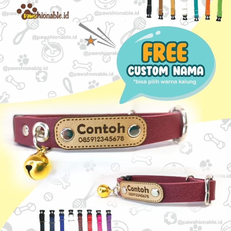 BRANDS FESTIVAL K16  Kalung Custom Nama Kucing Anjing PU LeatherKulit Sintetis buruan