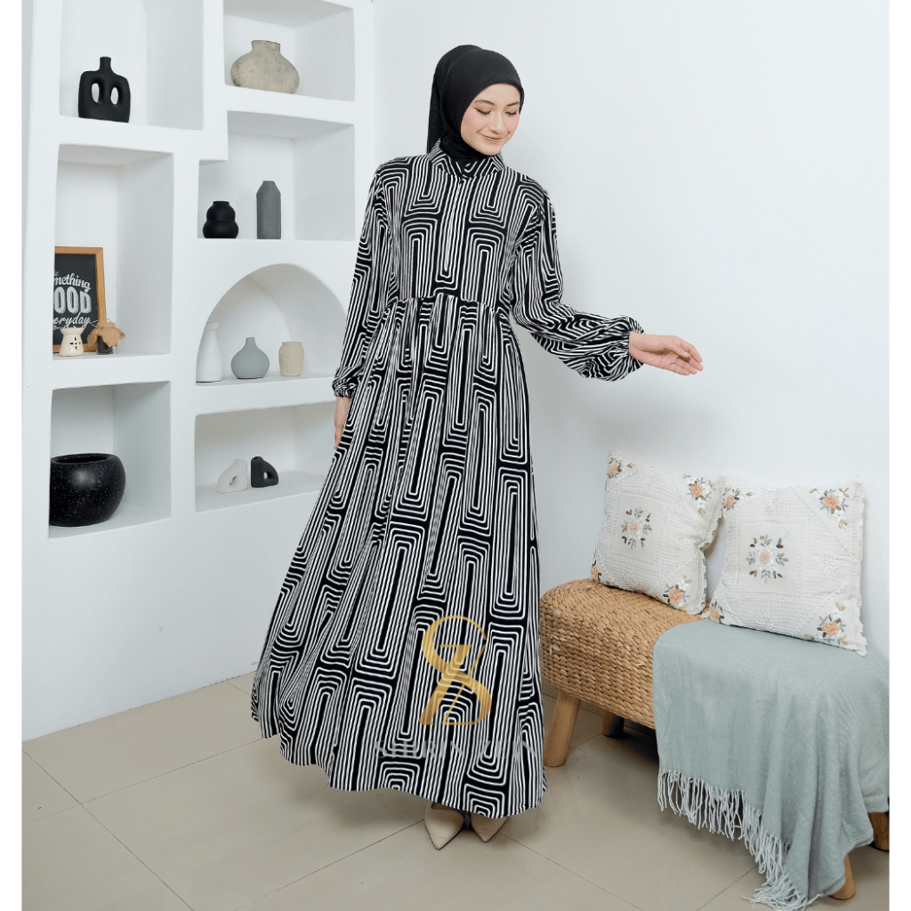 ShirinZein - Gamis Dress Linna Hitam Busui Friendly Motif Terbaru Kondangan Mewah Muslim Wanita Kekinian-5