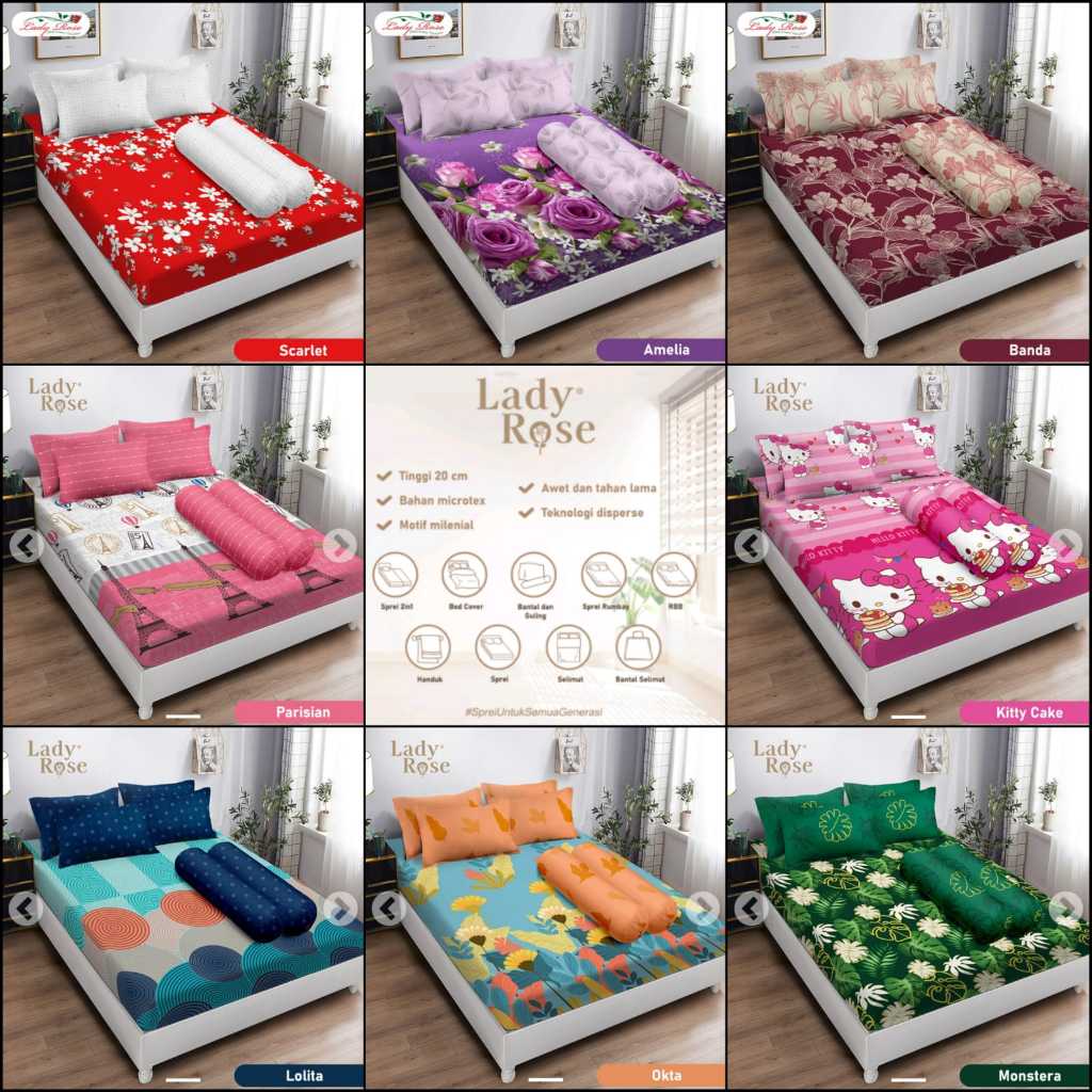 Sprei Lady Rose Queen B4 160x200 Bantal 4 Guling 2 - Motif Bunga Abstrak Geometri Karakter Bola