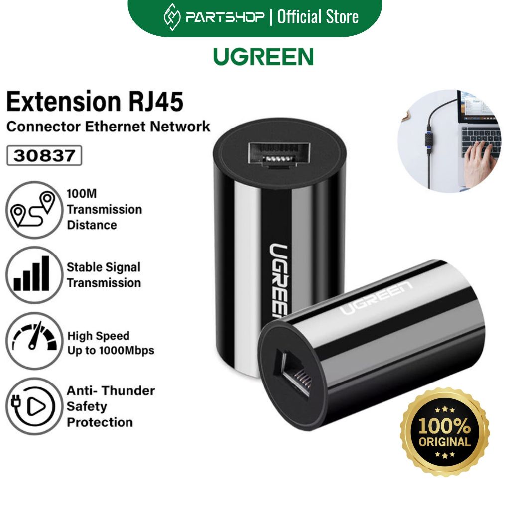 UGREEN 30837 Ati Petir Konektor Kabel LAN Ethernet Extender RJ45 Anti Thunder