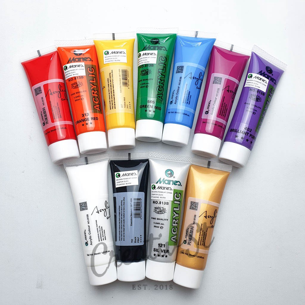 

1212 Product HOT Maries Acrylic 3 ml Paint Acrylic Set Cat Akrilik Warna Dasar murah