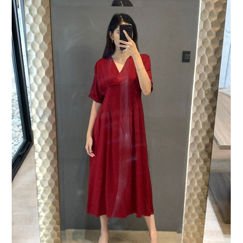 LINDY Esther Dress - Dress Midi Tangan Pendek Adem Flowy Casual Korean Outfit Dress Natal