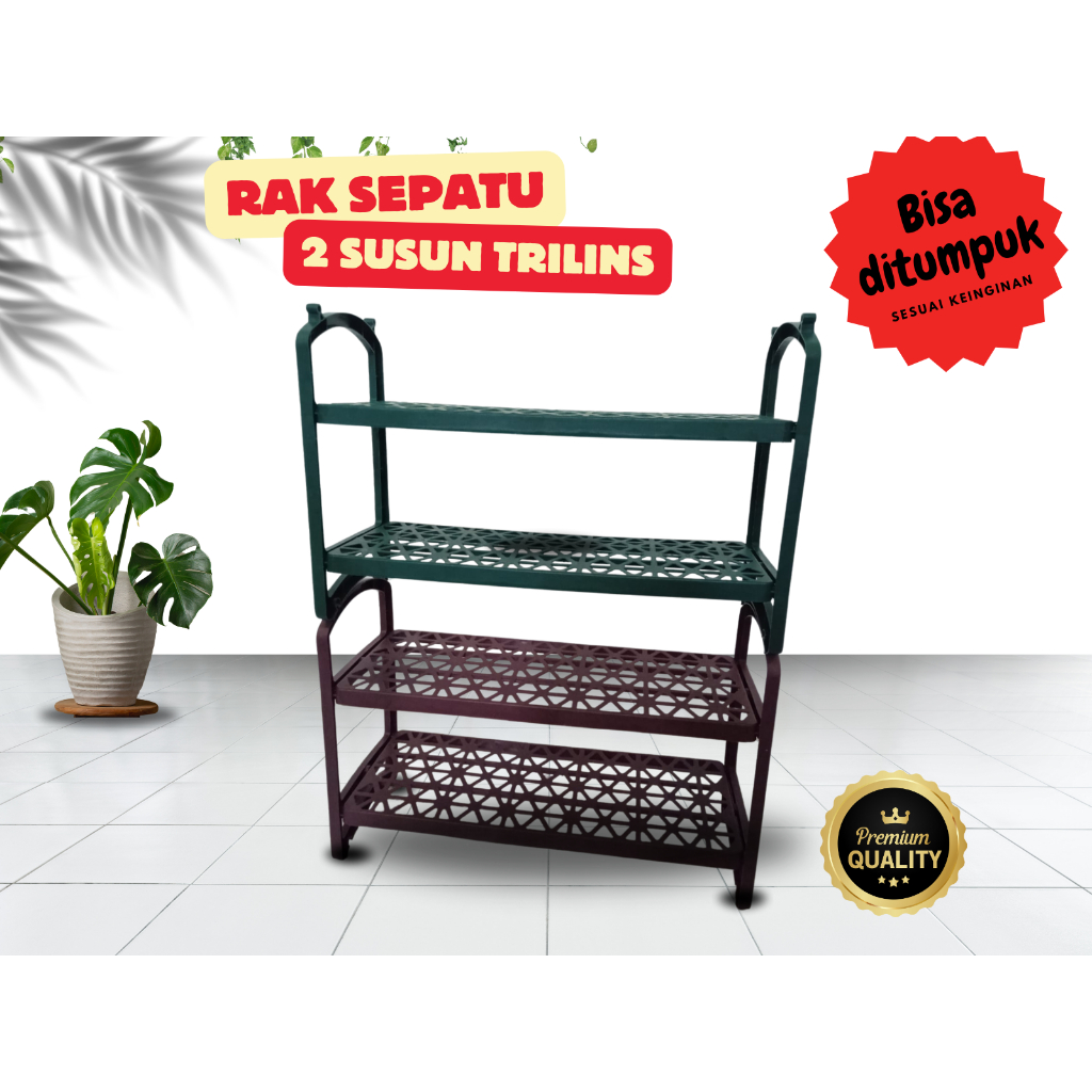 RAK SEPATU 2 SUSUN - Rak Tempat Sandal Sepatu Kokoh Plastik Dapat Ditumpuk dan Serbaguna/RAK SEPATU 