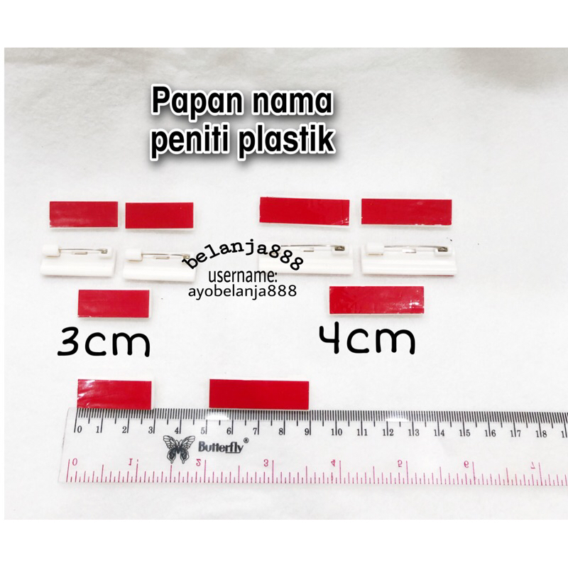 

papan nama peniti plastik ukuran 3cm & 4cm