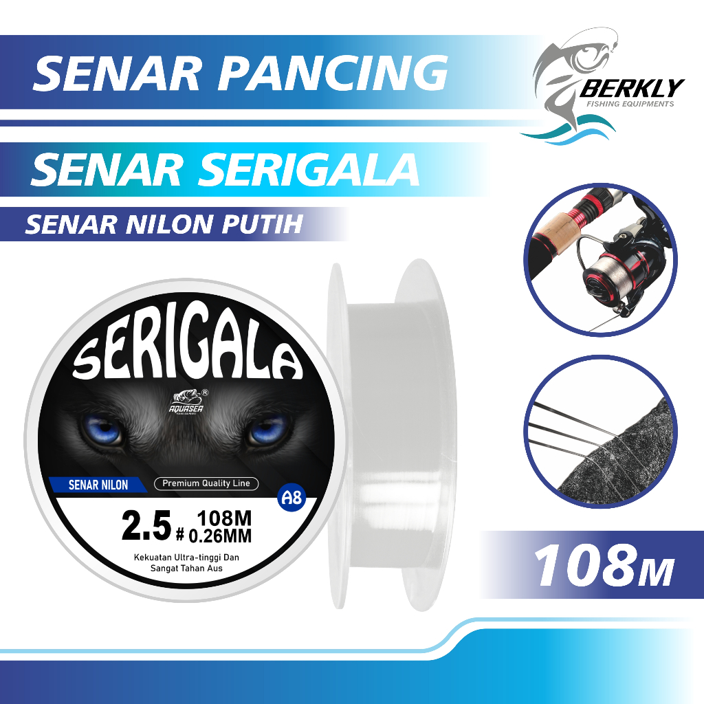 BERKLY - Tali Pancing 108meter Warna Putih Bening Senar Pancing Bahan Nilon Super Tahan Aus Senar Se
