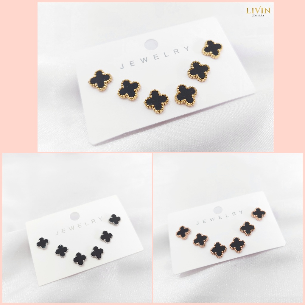 Anting set titanium fashion clover anti karat - ATT 28 Subang Giwang Titanium set fashion wanita kor