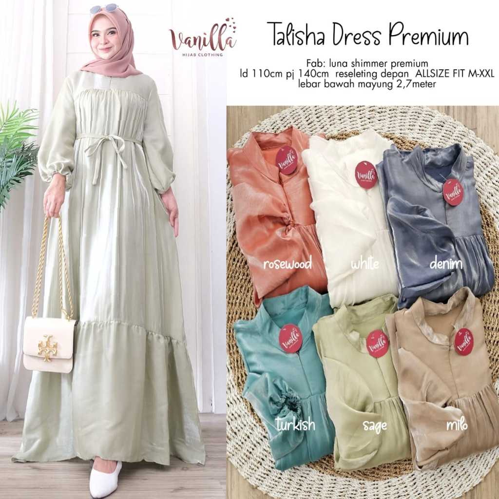 [LD 110] TALISHA DRESS GAMIS WANITA PESTA BAHAN LUNA SHIMMER PREMIUM ORI BY VANILLA