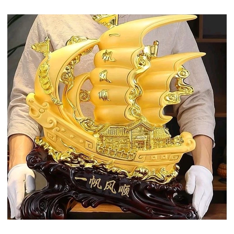 Pajangan Imlek Fengshui Pajangan Kapal Perahu Emas