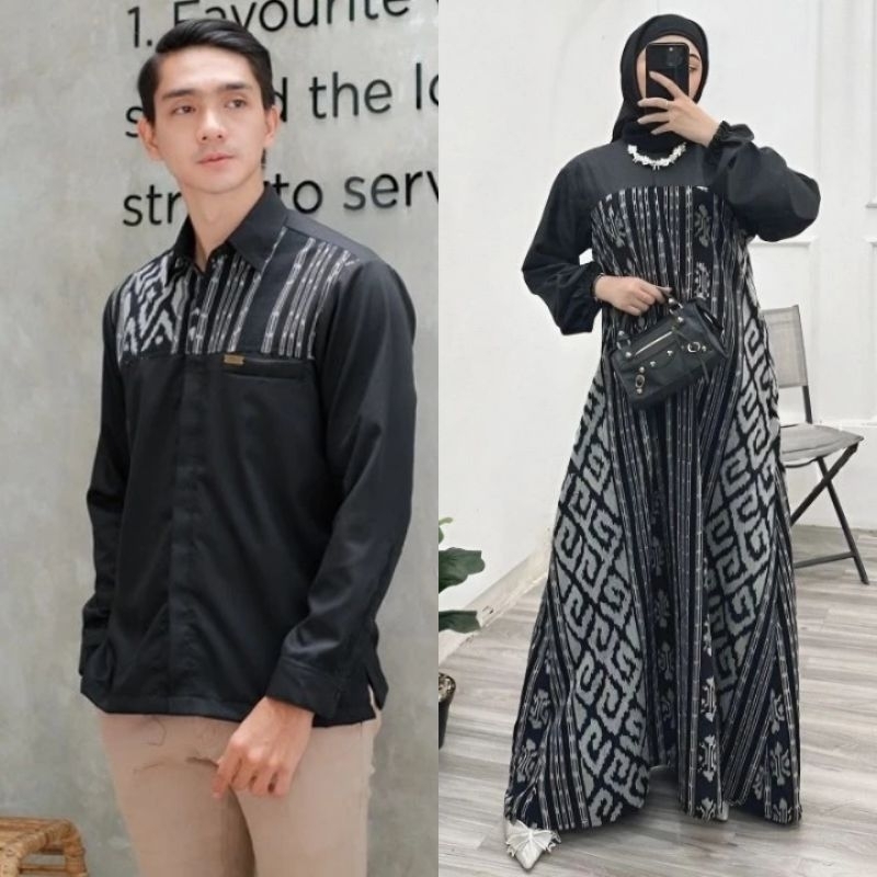 ( READY STOCK ) Set couple gamis batik tenun Toraja hitam - gamis couple pasangan