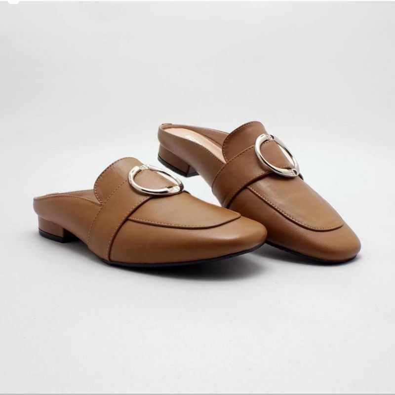Sepatu Sandal Mules slip on wanita Buccheri brown cokelat kulit sapi asli size 37 original/ori (NEW)