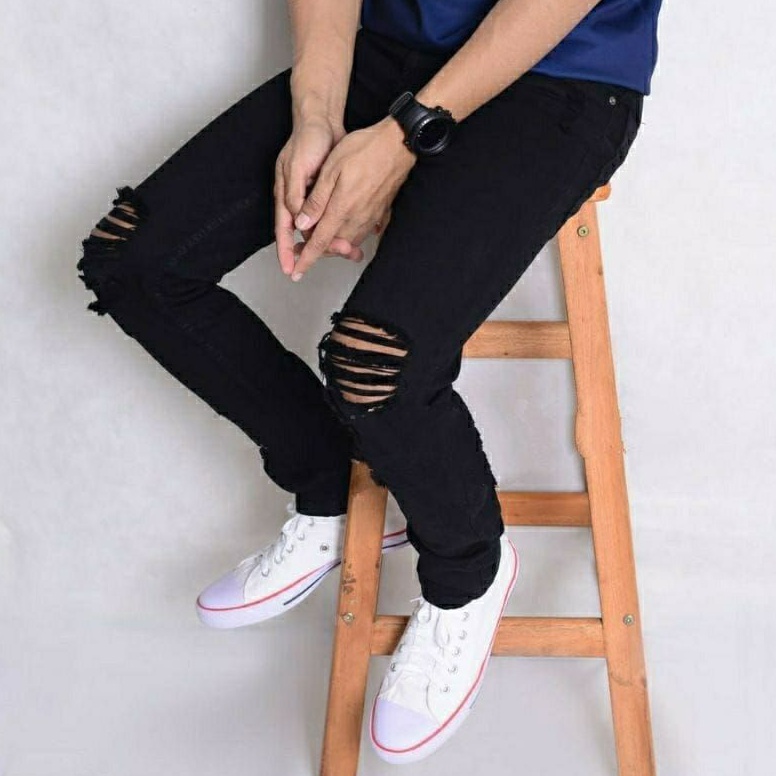 CODEBARANG147FRJ Celana Jeans Pria sobek lutut robek ripped destroy premium softjeans streetch melar