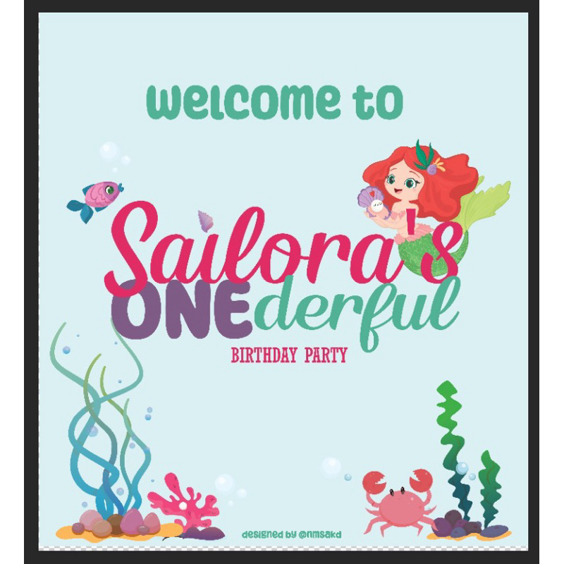 Banner Backdrop Ulang Tahun Anak Tema Mermaid 2 x 2.2 Meter | Bisa Custom Desain