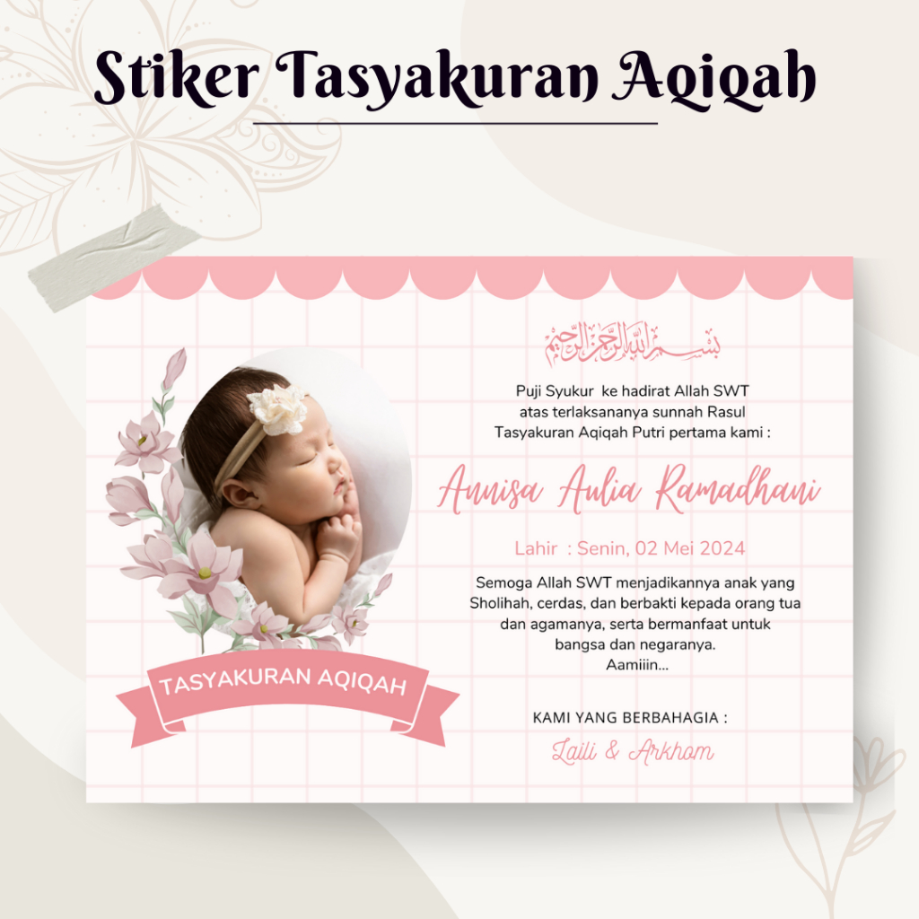 

STIKER LABEL TASYAKURAN AQIQAH BAYI PEREMPUAN/LAKI-LAKI AESTHETIC FREE DESAIN