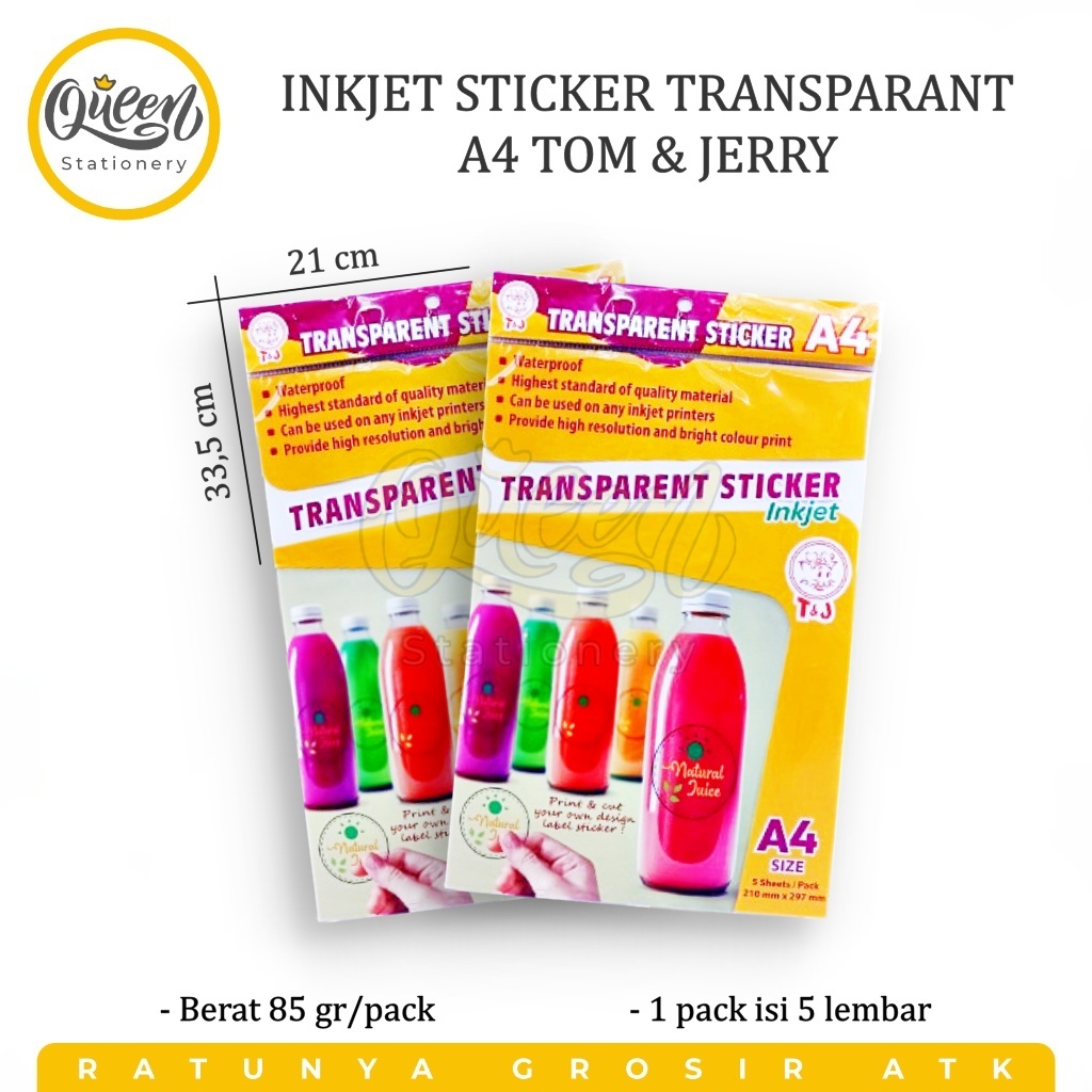 

1 PACK INKJET STICKER TRANSPARANT A4 TOM & JERRY STIKER LABEL BENING TRANSPARAN
