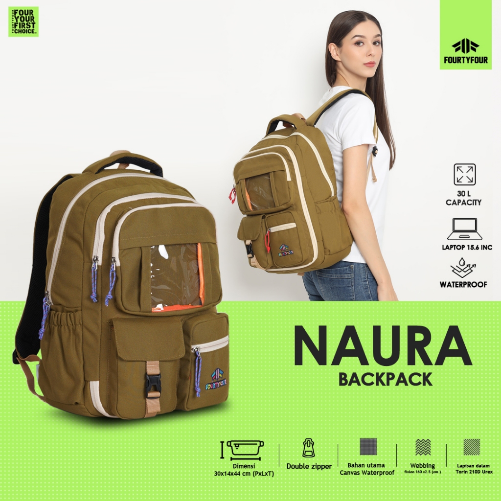 FOURTYFOUR NAURA - TAS RANSEL PRIA WANITA - TAS KANVAS WATERPROOF PREMIUM - RANSEL SEKOLAH