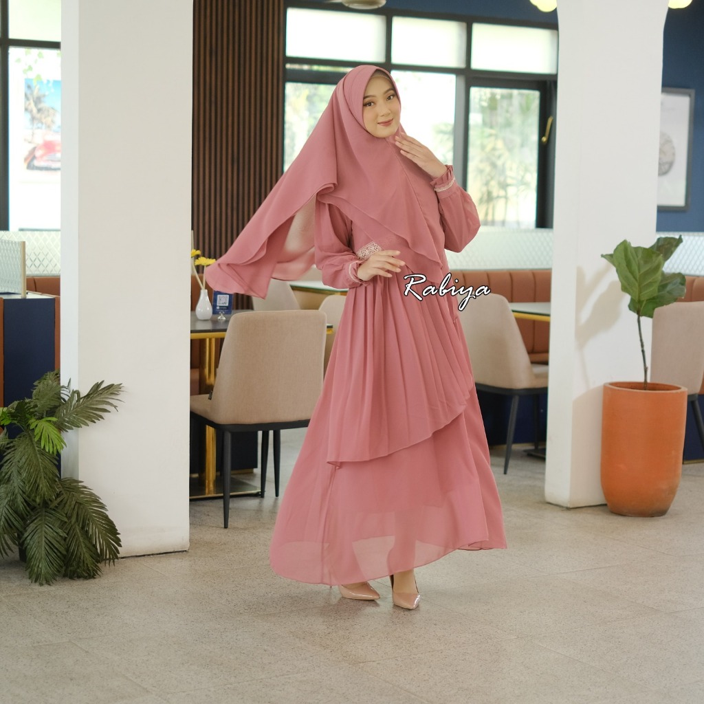 GAMIS SET HIJAB SYAR'I TERBARU CERUTI BABYDOLL FULL FURING MEWAH UKURAN JUMBO L XL XXL XXXL 4XL Ld 1