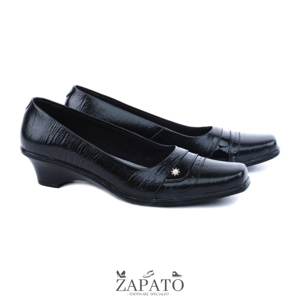 Sepatu Pantofel Wanita Kerja Formal Kulit Asli Hak 5cm Hitam Original - Zapato Official