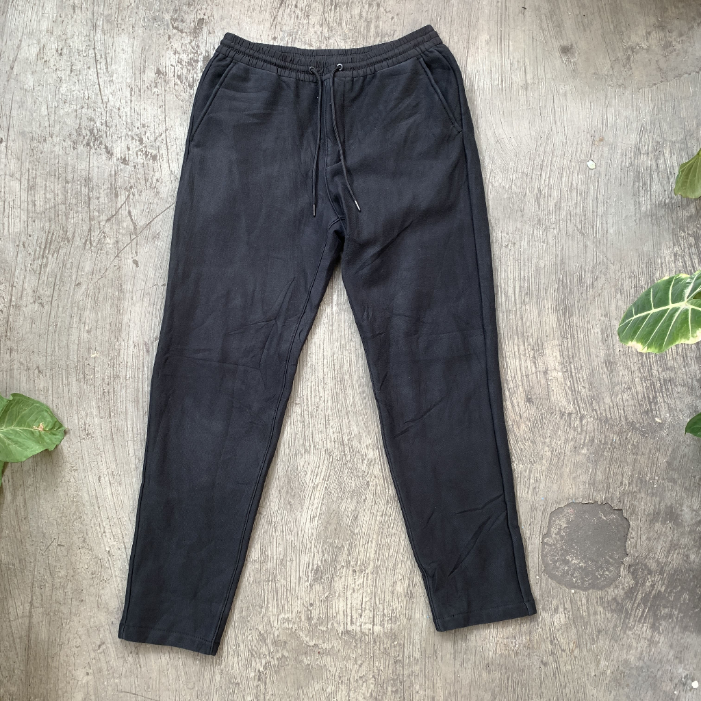 GU by Uniqlo Men's Fleece Sweat Pants Black Size S | Celana Long Pants Panjang Drawstring Training H