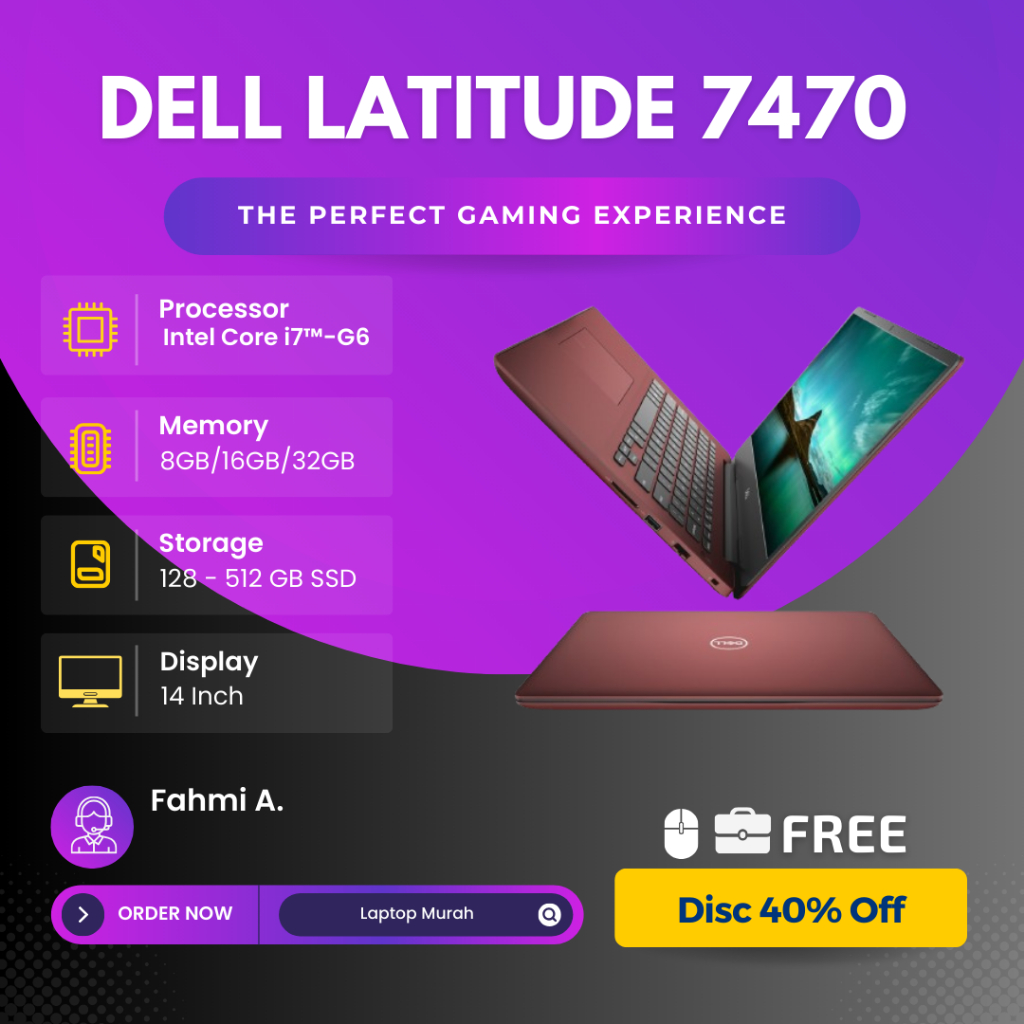 Laptop Dell Latitude 7470/7480/7490 Core i5/i7 Gen 6 Ram 16 Ssd 256 Mulus/Murah BERGARANSI