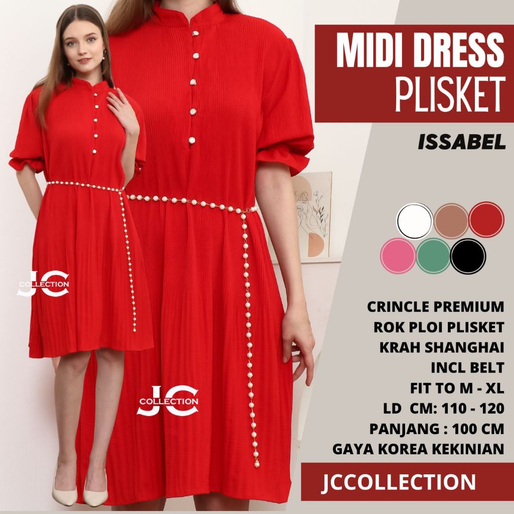 Midi Dress Ploi plisket Oversize lengan Pendek wanita gaya korea Isabel / Dress Natal / Midi Dress I