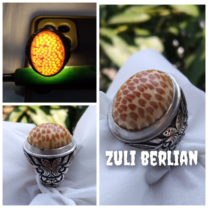 Cincin kayu liwung putih tutul coklat disenter tembus