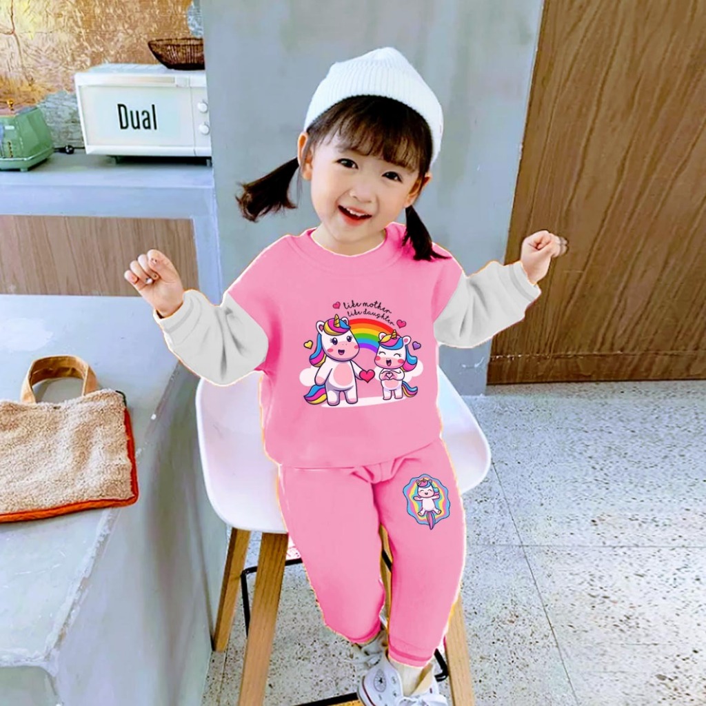 Baju anak perempuan setelan sweater unicorn 1-5 tahun