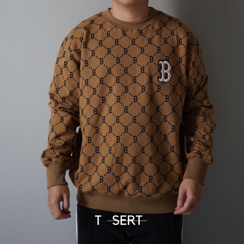 MLB Boston Redsox Diamond Monogram All Over Sweatshirt / Crewneck Brown Original ( 100% Authentic )
