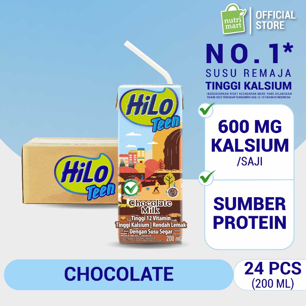 

TIPE QOX471 1 Karton HiLo Teen UHT Chocolate Milk 2 ml x 24 pcs Ready to Drink RTD Susu Tinggi Kalsium