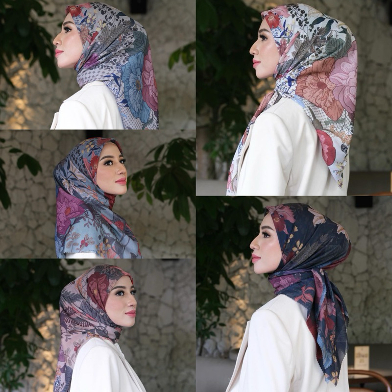 (ready) Hijab Motif Persegi ELINA SCARF | BLOSSOM SCARF CREAM BY GONEGANI