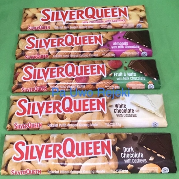 

Kode WLP541 Silverqueen 58gram55gram cashew almond Fruitnut dark white