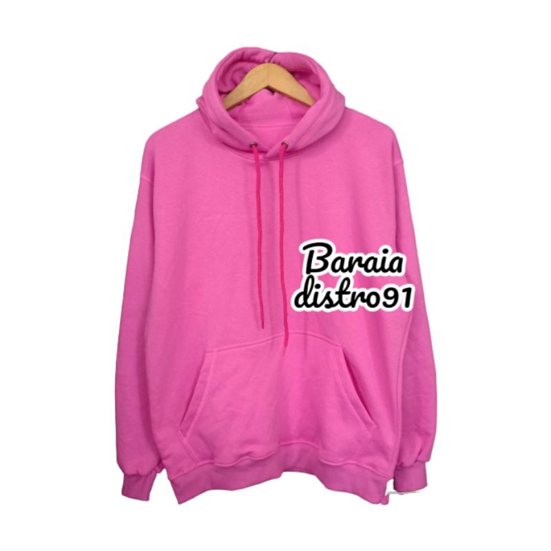 Hoodi polos warna pink fanta
