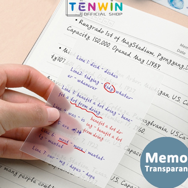 

Memo koreksi stiker label postit transparan Sticky Notes Transparan 5 lembar Tahan Air Untuk Kantor Plastik Dapat Ditulis Permukaan Halus Sticky Note TransparentTenwin
