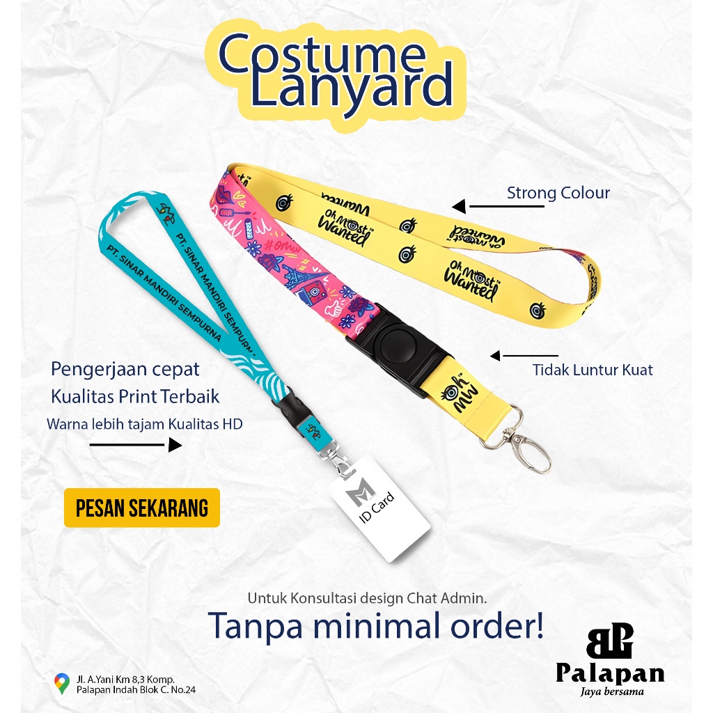 

Tali id card / Lanyard Printing / Lanyard Tali ID Card Custom 1 sisi / Tali Lanyard Custome / Lanyard custom murah / Tali ID Card Custom / ID Card Custom / Lanyard