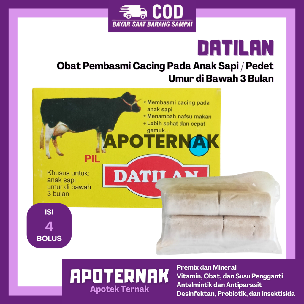 DATILAN 4 PIL BOLUS -Obat Cacing Sapi Pedet Eka Farma Piperazine Ternak Cacingan Anak Sapi Penggemuk