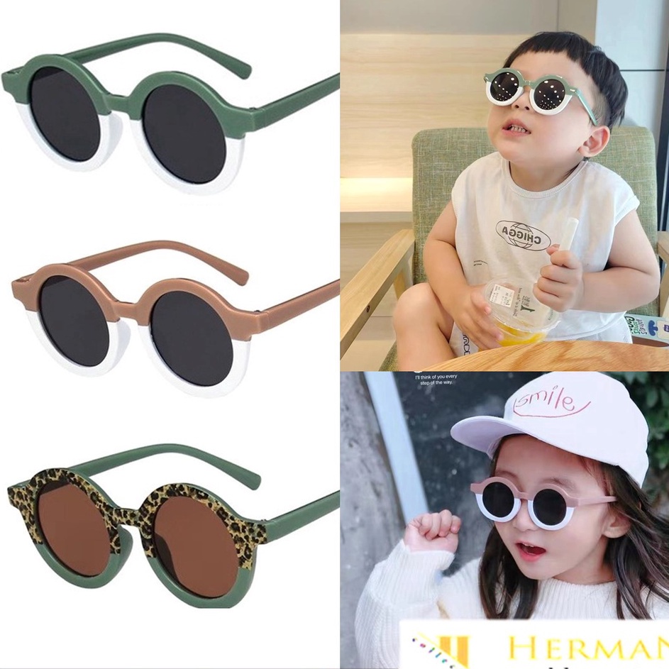 Best HC Kacamata Anak Perempuan Bulat Leopard Korea Fashion Lucu 6683 Kaca Mata Laki Laki Hitam Grad