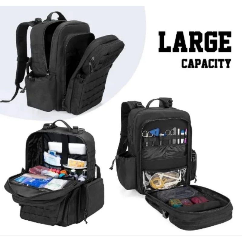 Ransel P3k lapangan - tas medis alkes kapasitas besar Hitam
