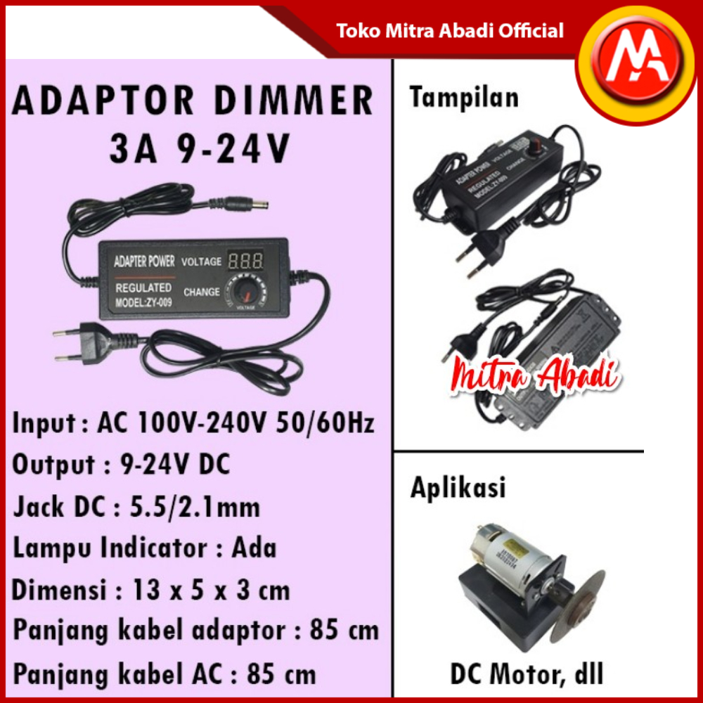 Adjustable Power Adapter Dimmer / Adaptor Dimmer 3A AC - DC 9 - 24V