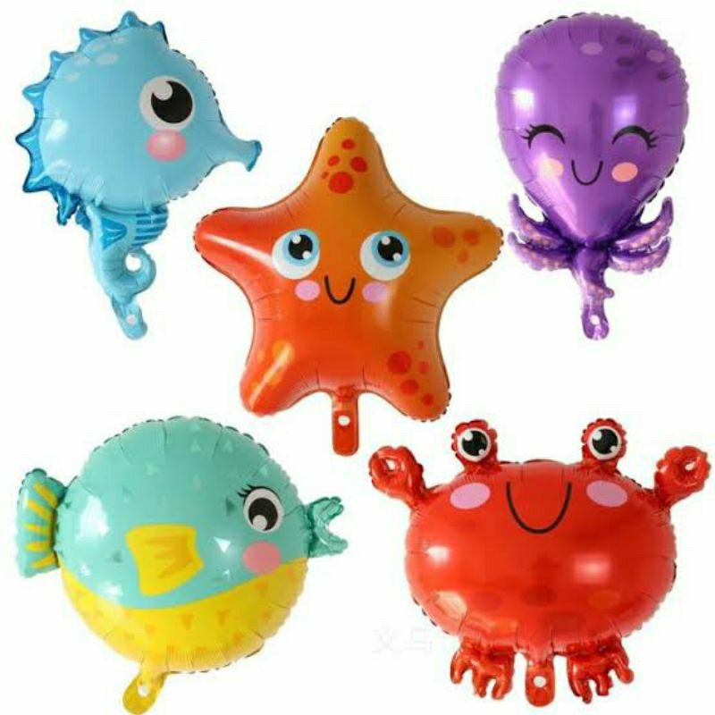 Balon foil karakter hewan laut jumbo kepiting sea animal binatang kuda laut seahorse crab baloon bal