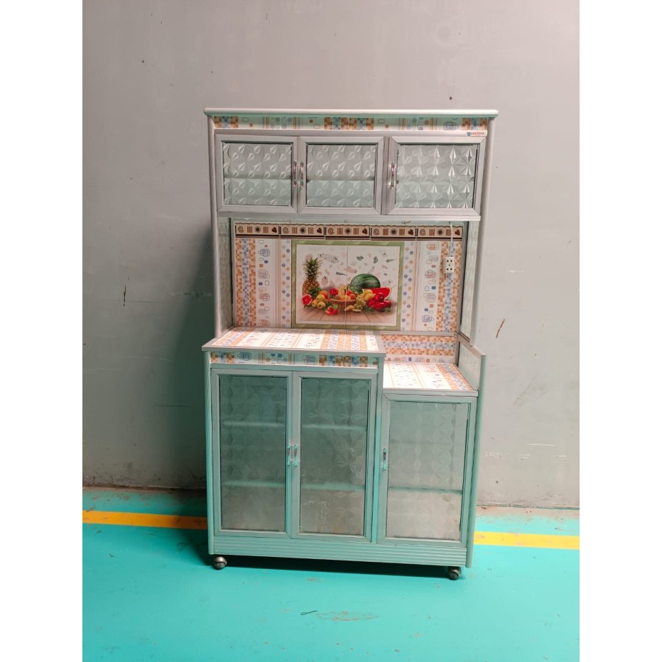 Rak piring aluminium 2/3 pintu lemari dengan roda bawah keramik jumbo | Rak piring jumbo berkualitas