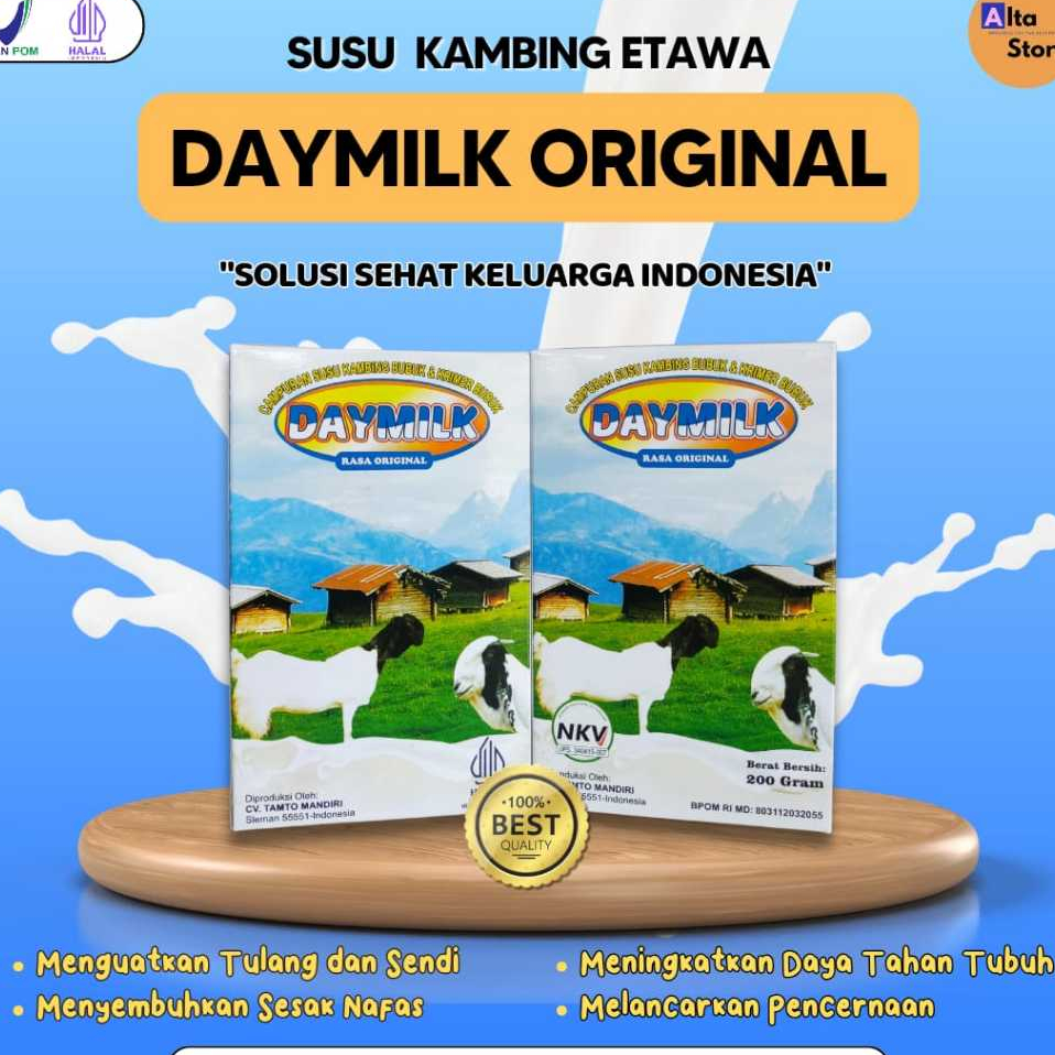 

Daymilk Susu Kambing Etawa Murni-Rasa Original, Cokelat, Vanilla, dan Jahe- Atasi Nyeri Tulang dan Sendi, Sesak Nafas- 200gr- Halal Bpom - JAMBI