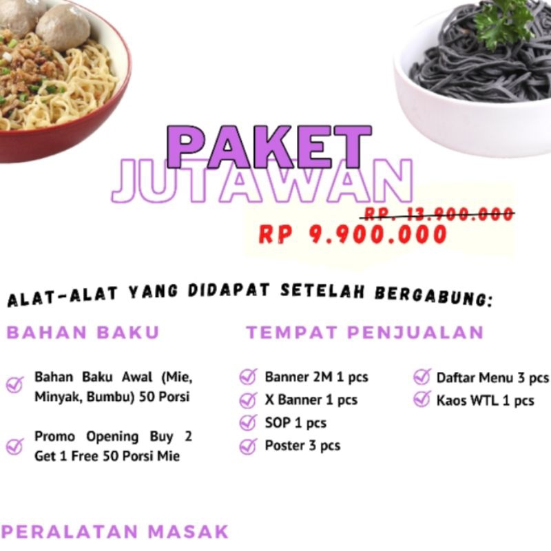 

PAKET USAHA Mia ayam / Mie WTL (Paket Jutawan)