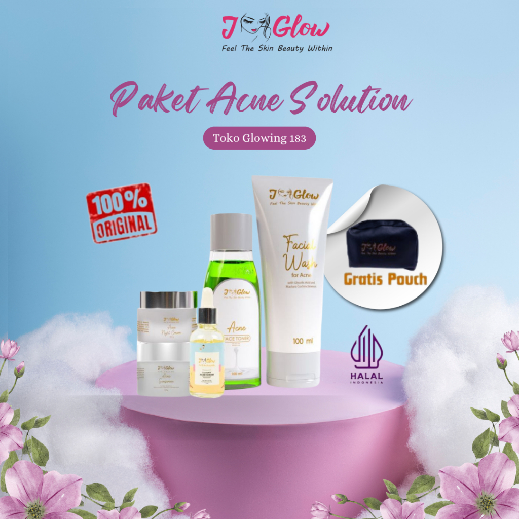 Jglow Skincare Paket Acne Solution Serum Paket Skincare BPOM Jerawat dan Bekasnya Glowing Whitening 