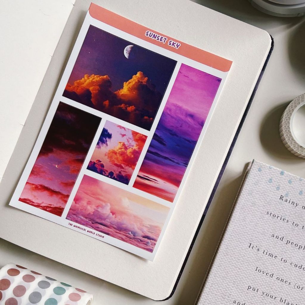

Sticker Aesthetic Stiker Sunset Sky Bullet Journal Scrapbook Sticker Sheet A6